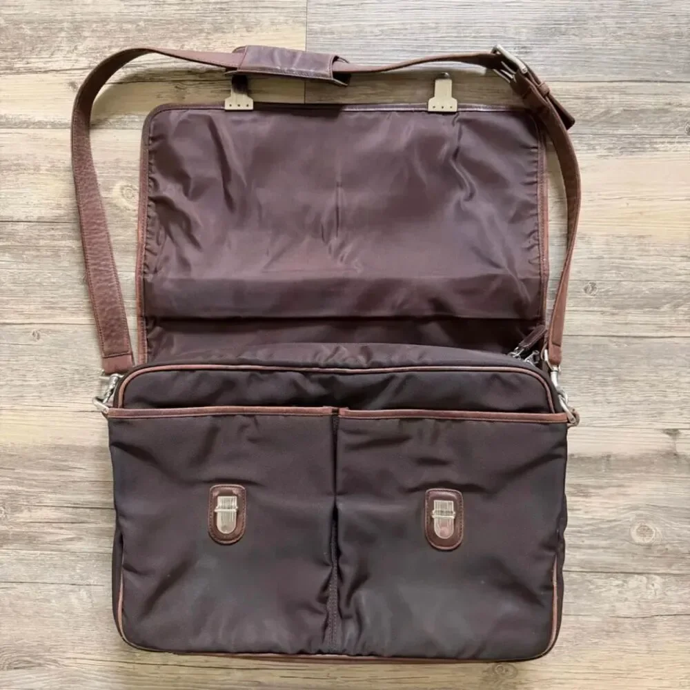 Vintage Coach Brown Classic Leather Nylon Briefcase Messenger Bag 5113